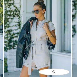 BRYANA BELTED UTILITY ROMPER - TAUPE